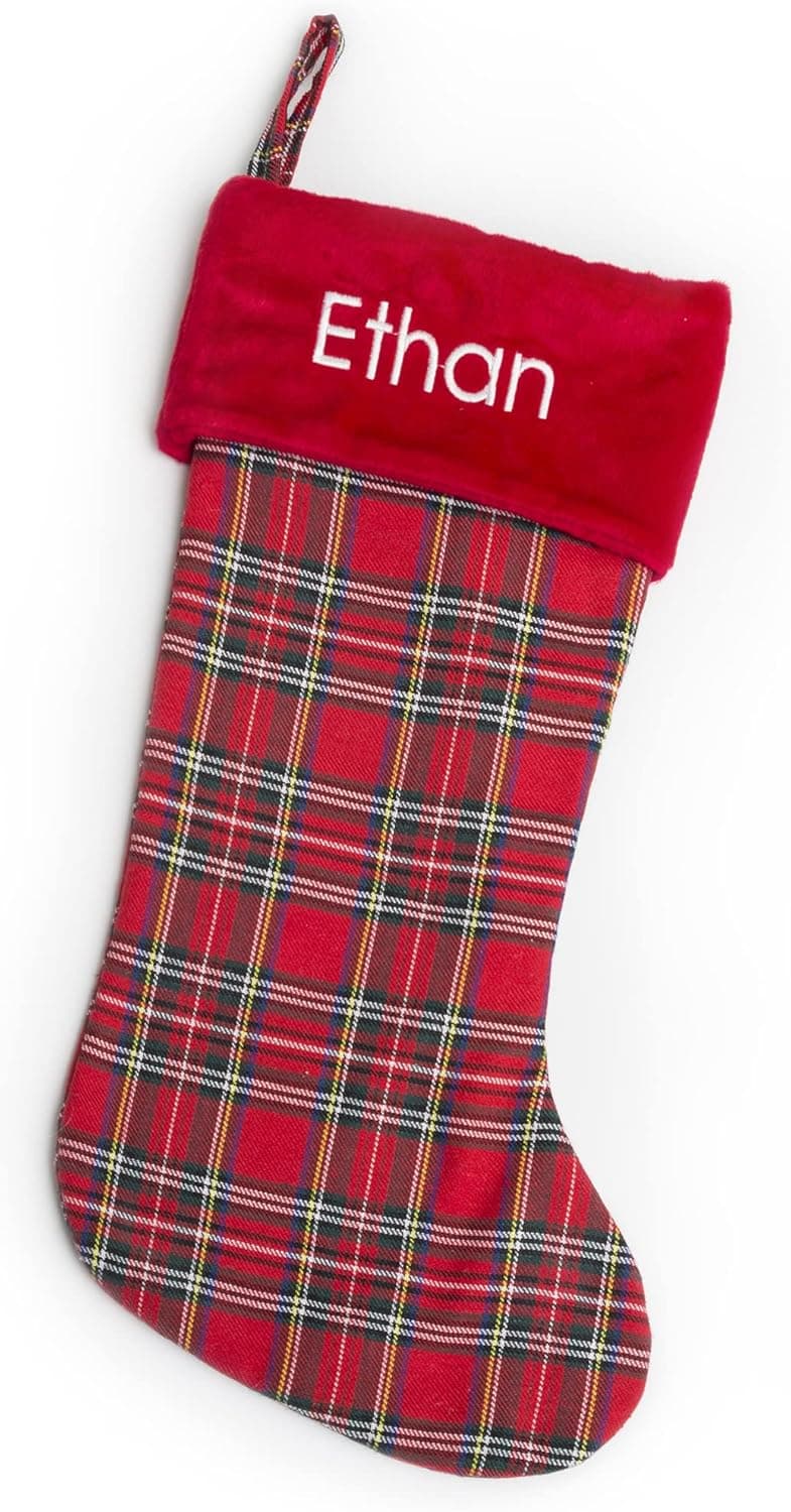Qualtry Personalized Christmas Stockings - Name Stockings for Family, Kids, Adults (Single, Red Plaid) - Customized Christmas in July Holiday Decoration
