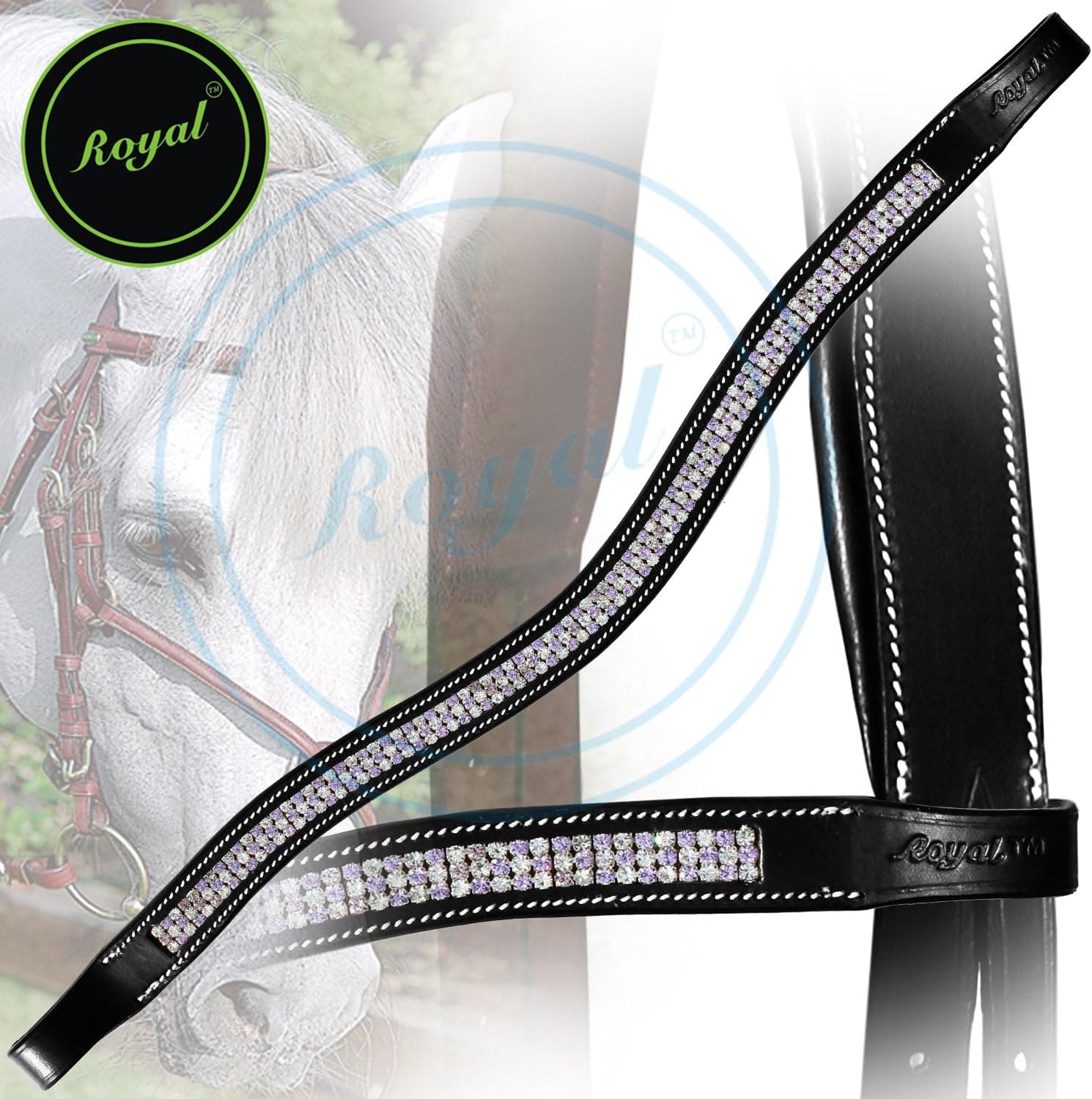 Royal Designer Necklace Pattern Tiny White Purple Intermediate Color U-Shaped Crystal Brow Band | English Horse Riding Premium Equestrian Tack