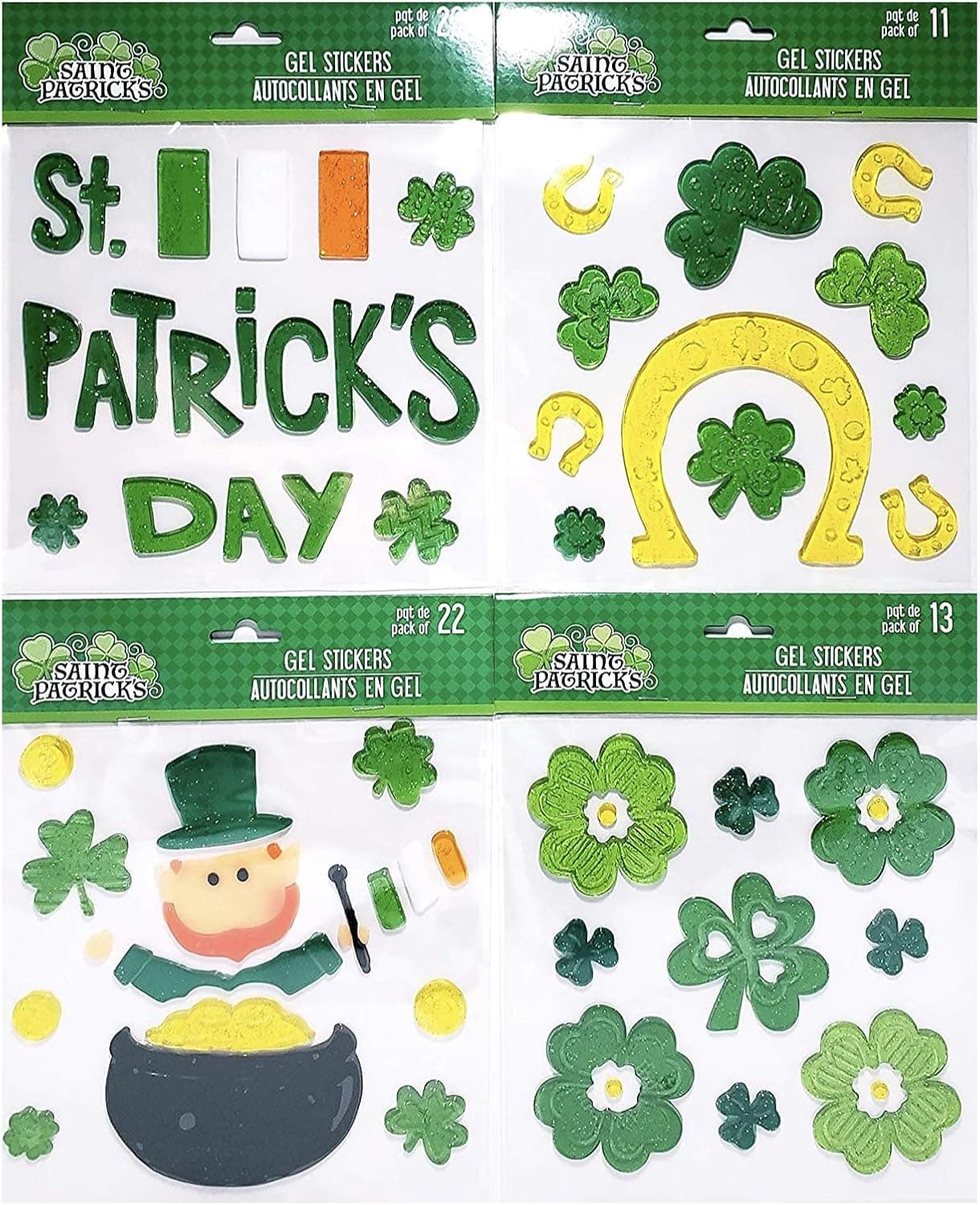 YEB Home Window Gel Cling St. Patrick Day Decor Party Decorations Shamrock Leprechaun Lucky Horseshoe- Included Exclusive Pack of 12 Trefles