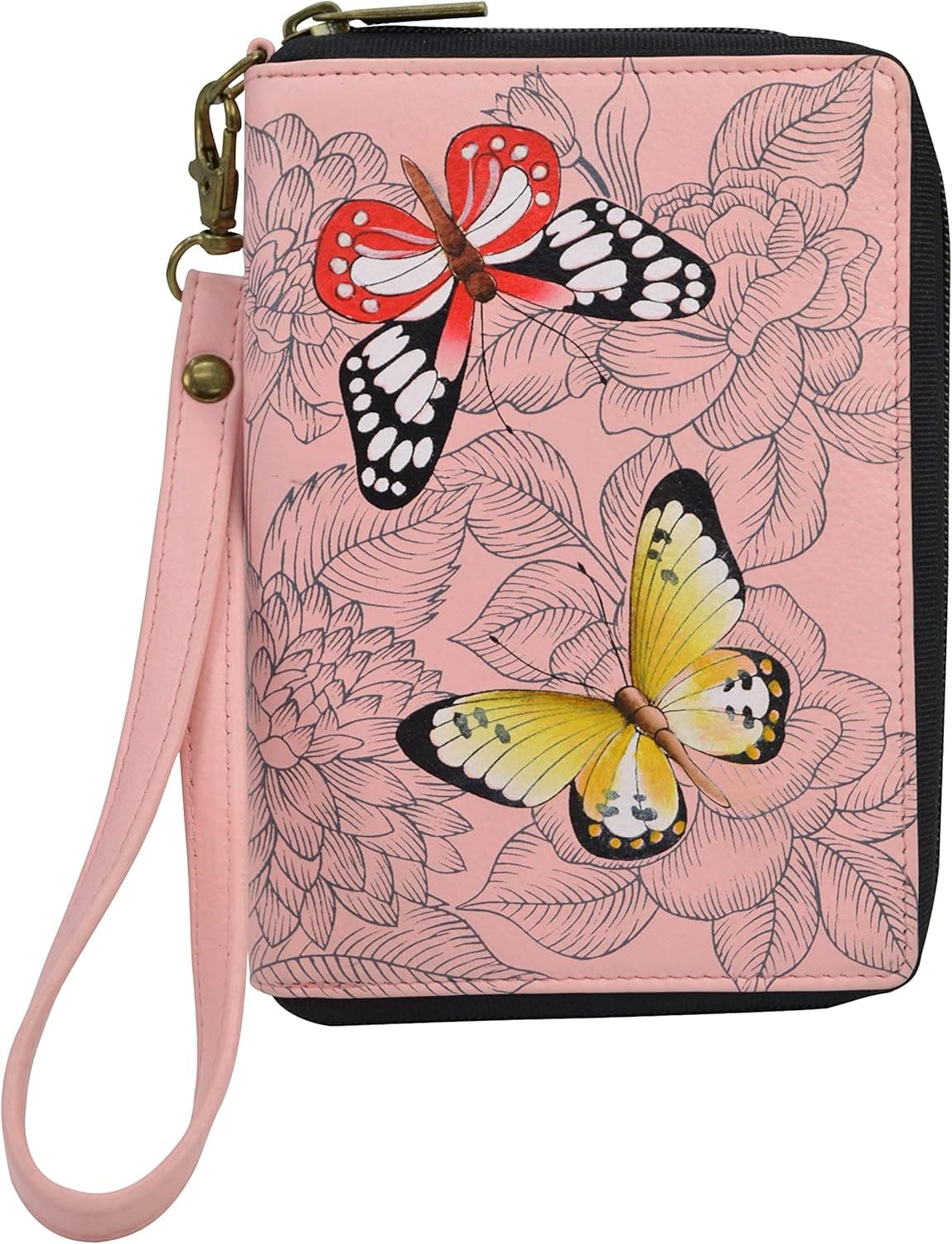 Anna by Anuschka Women's Hand-Painted Genuine Leather Passport Organizer Writslet - Butterfly Garden