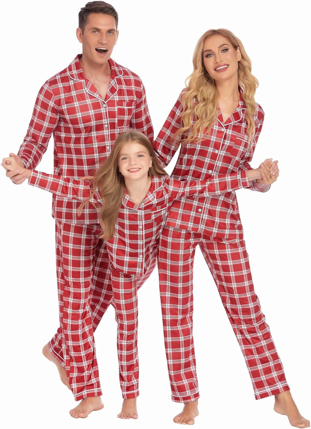 Ekouaer Christmas Family Matching Pajamas Long Sleeve Pj Set Festival Party Sleepwear with Button S-XXL