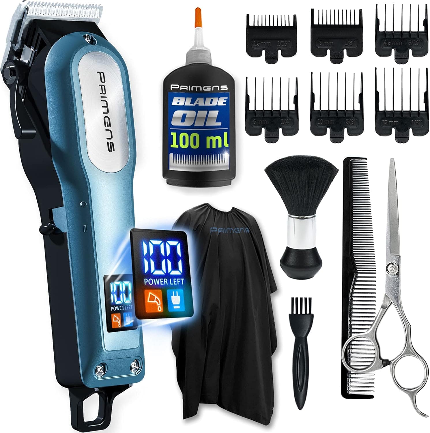 Rechargeable Hair Clipper for Men Professional Fade w/Barber Kit - Cape, Neck Duster Brush, Scissors & Blade Oil. Electric Cordless Hair Clippers for Home Hair Cutting, Quiet Wireless Haircut Trimmer