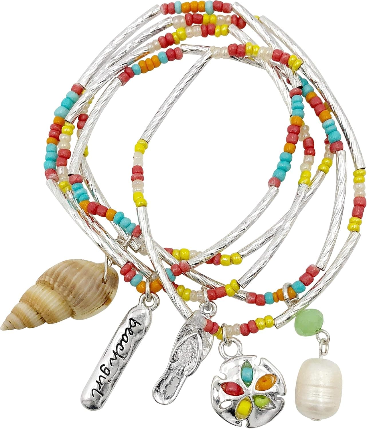 Gypsy Jewels Multi Color Layered Seed Bead Silver Tone Theme Stretch Bracelet Set