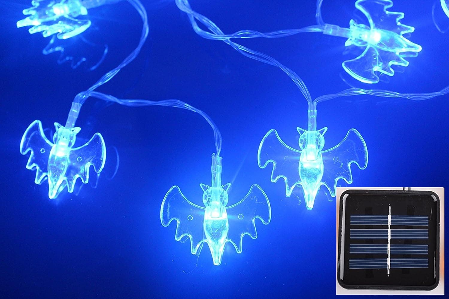 SPARIK ENJOY ® Outdoor Waterproof Solar Operated LED Fairy String Lights 30 Orange Pumpkin LEDs Halloween Decoration Light with LED Can Choose Flashing Style (Solar Blue Bat)
