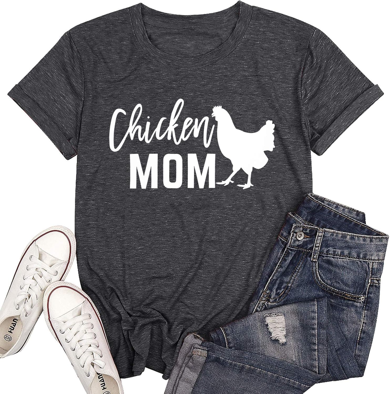 Chicken Mom T-Shirt Women Funny Hen Chiken Farm Humor Graphic Mother Shirt Cute Short Sleeve Tops