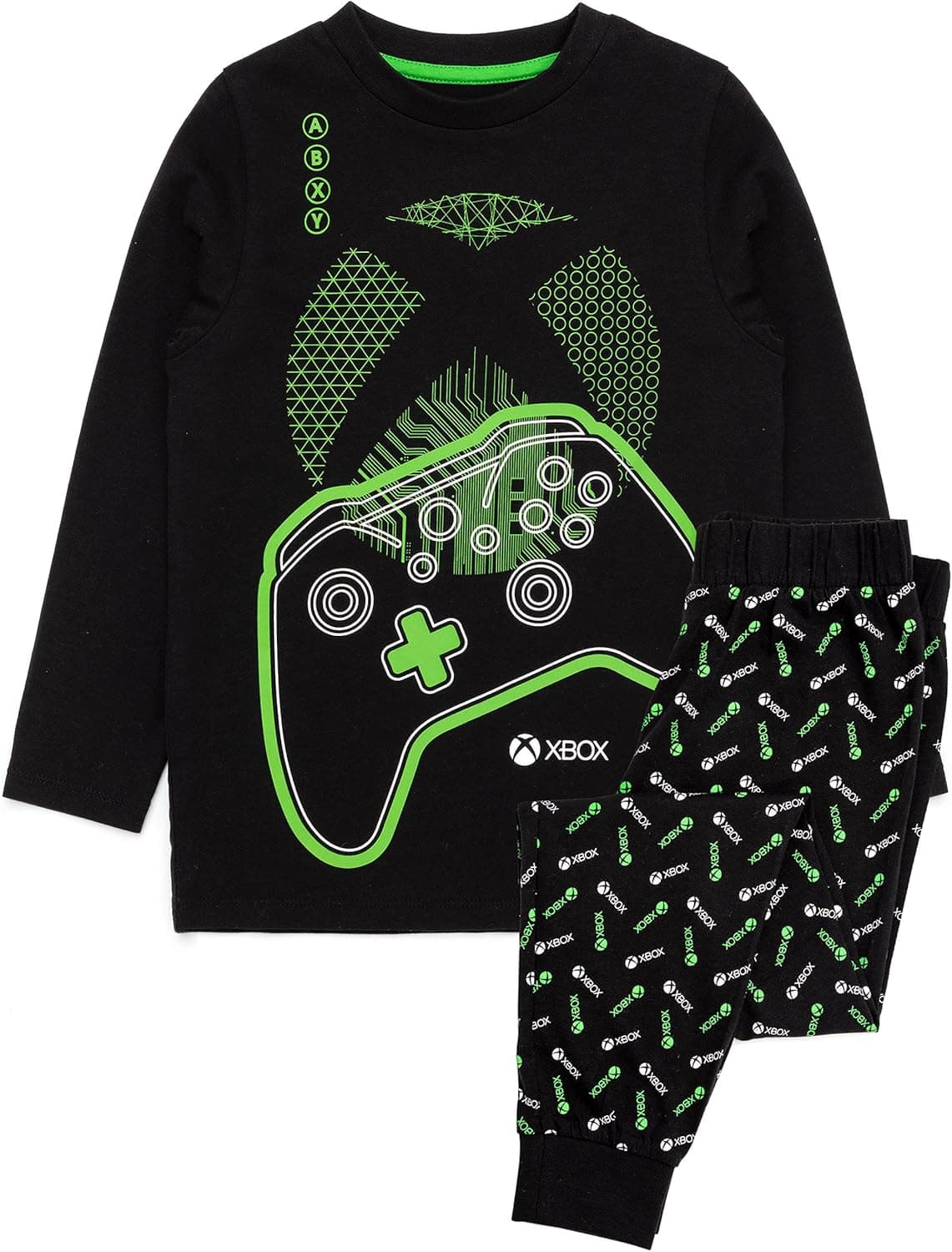Xbox Pyjamas Boys Kids Black Green Long Sleeve T-Shirt & Legging Gamer Pjs