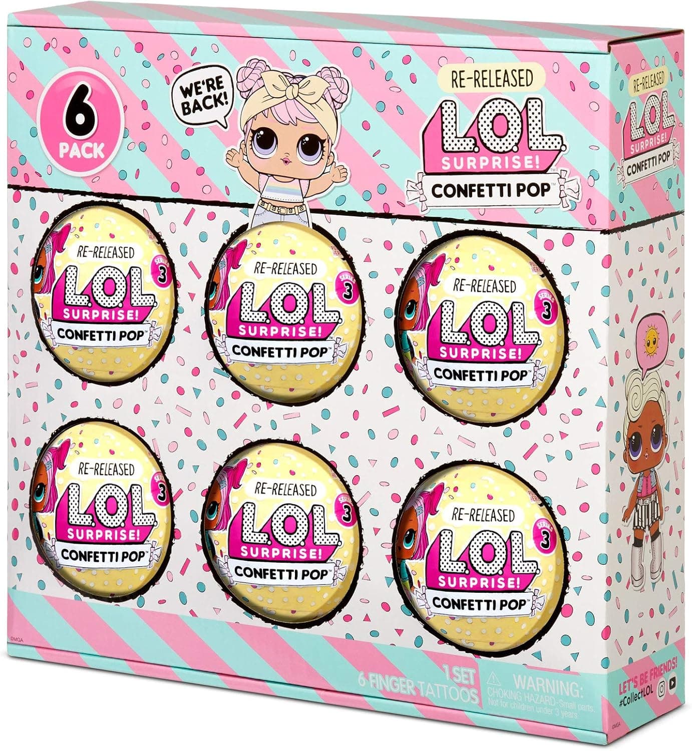 L.O.L. Surprise! Confetti Pop 6 Pack Dawn – 6 Re-Released Dolls Each with 9 Surprises