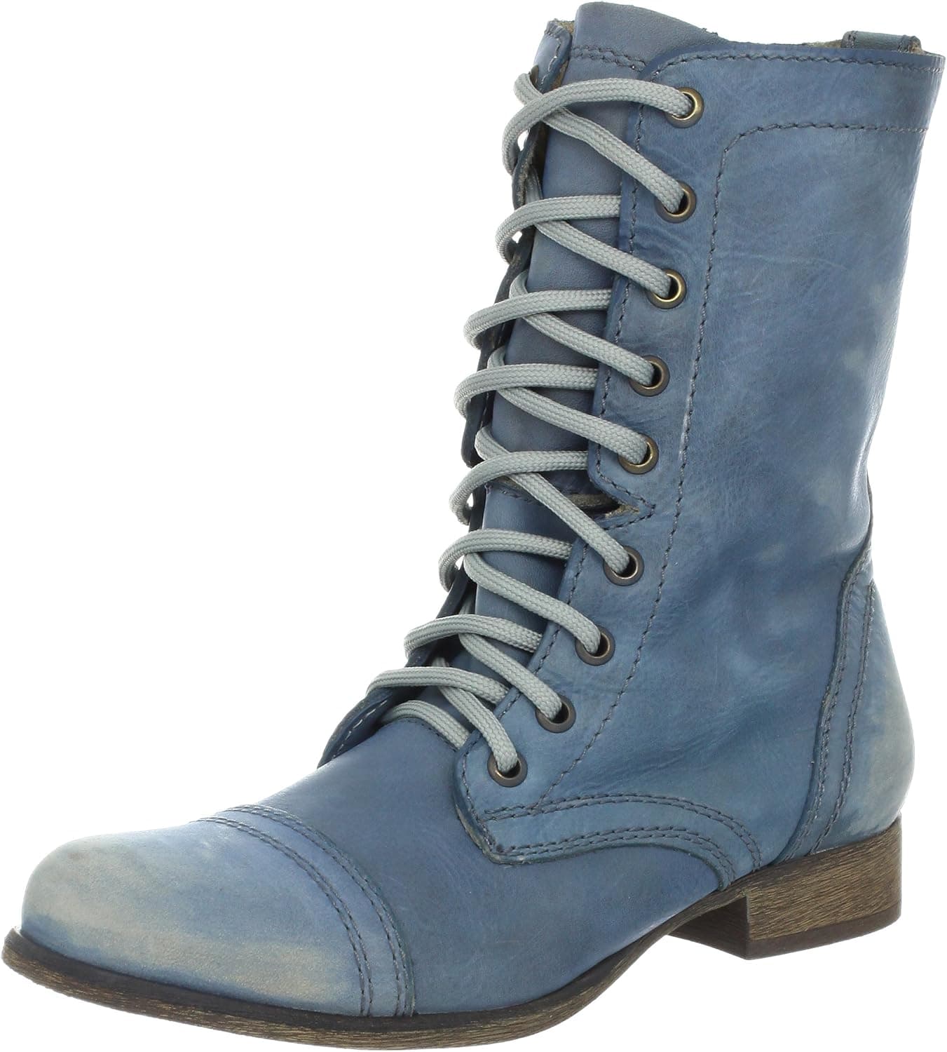 Steve Madden Women's Troopa Lace-Up Boot,Blue Leather,7.5 M US