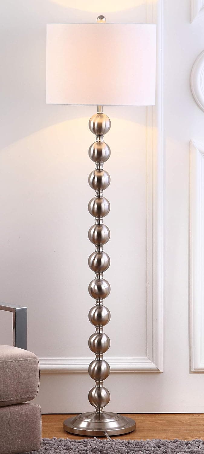 SAFAVIEH Lighting Collection Reflections Modern Farmhouse Stacked Ball Nickel 59-inch Living Room Bedroom Home Office Standing Floor Lamp (LED Bulb Included)