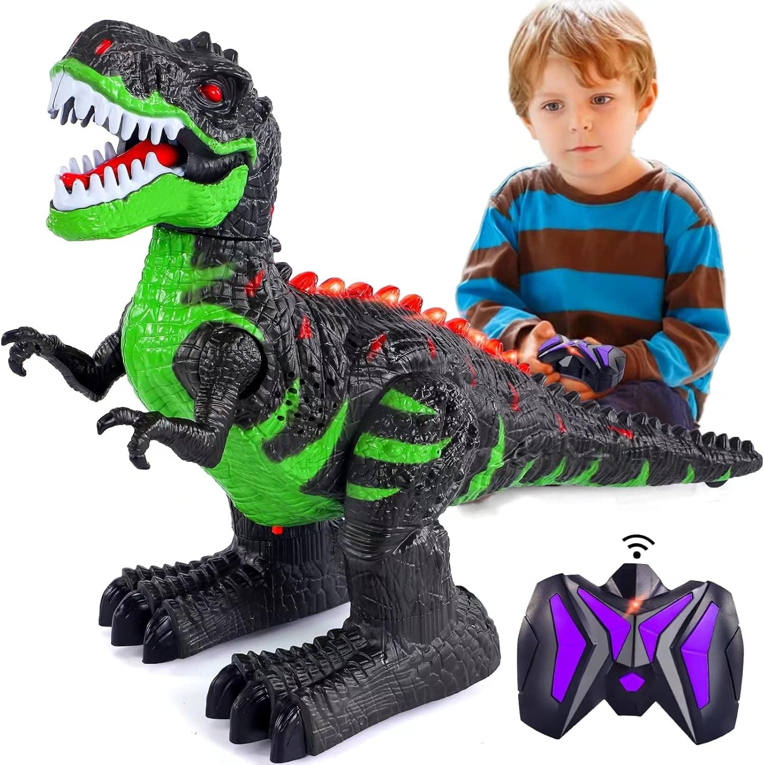 iHaHa Dinosaur Toys for Kids 5-7 8-12 3-5, Remote Control Dinosaur Toys for Boys Age 4-7, RC Dinosaur Toys Christmas Birthday Gifts for Boys Kids, 2.4G Rechargeable Big T-rex Toys with Light & Sound