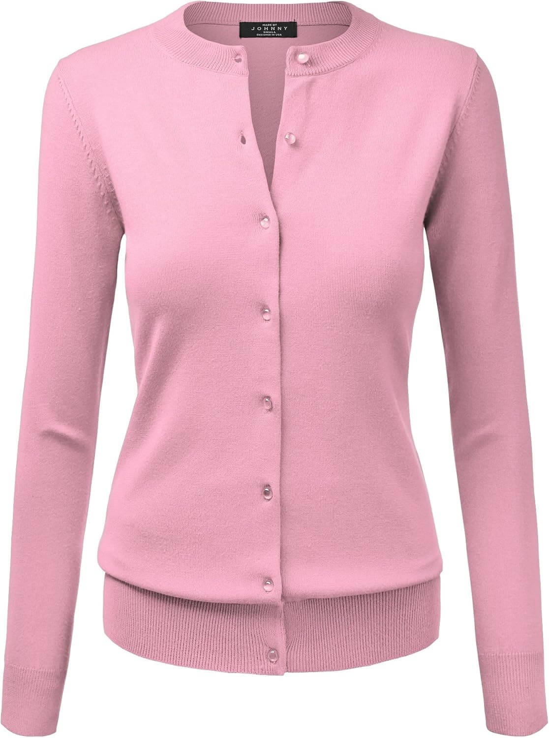MBJ WSK781 Womens Keep It Classic Crew Neck Cardigan S Pink