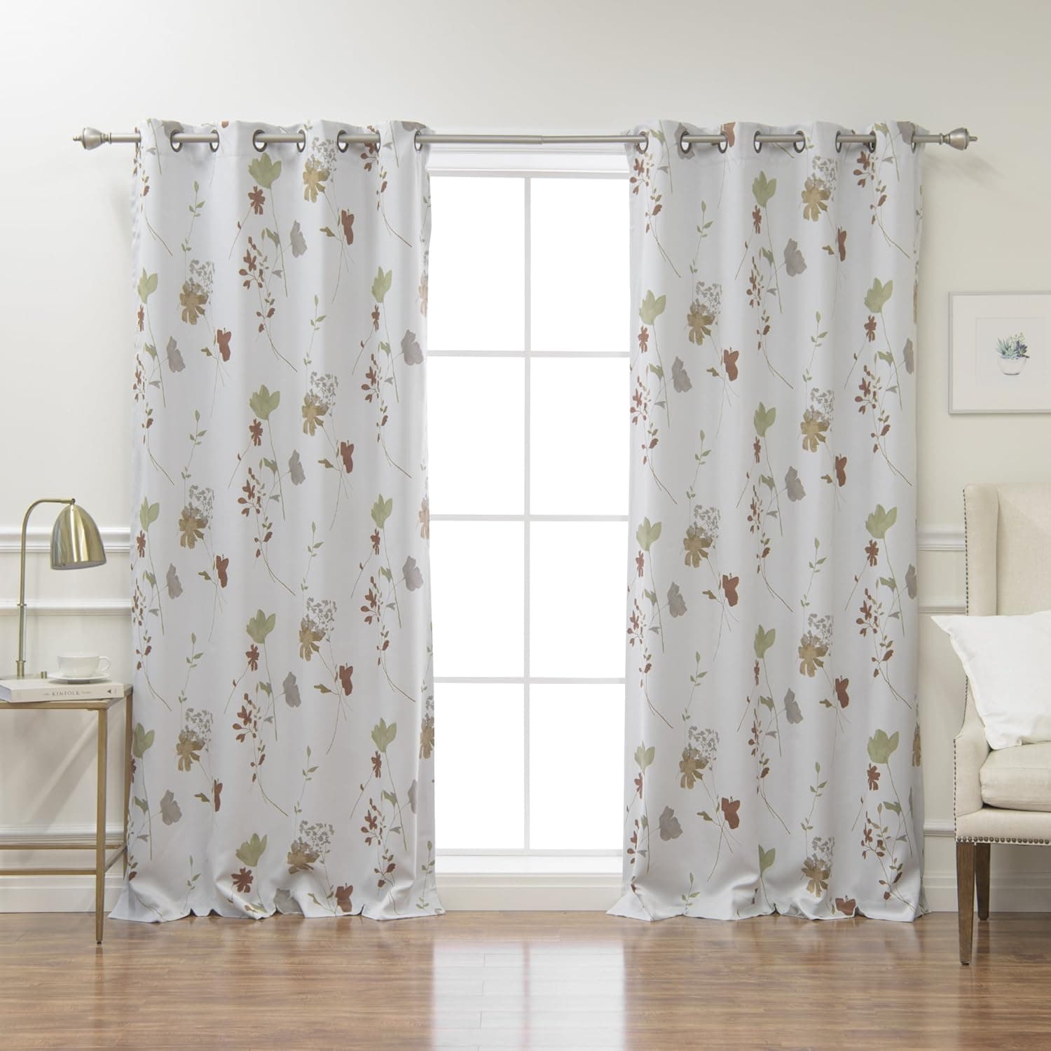 Best Home Fashion Closeout Room Darkening Flower Printed Curtains - Antique Bronze Grommet Top - Brown - 52" W x 84" L - (Set of 2 Panels)