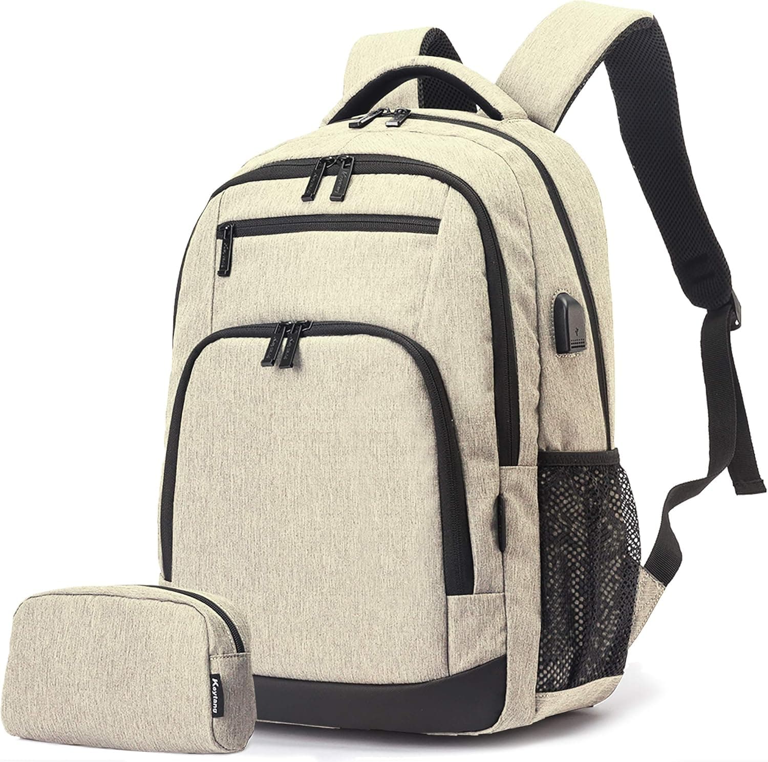 Travel Laptop Business Backpack, Anti Theft Water Resistant College School Computer Bagpack, Gifts for Men & Women Fits 15.6 Inch Notebook with USB Charging Port Bonus a Small pencil Case,Lightyellow