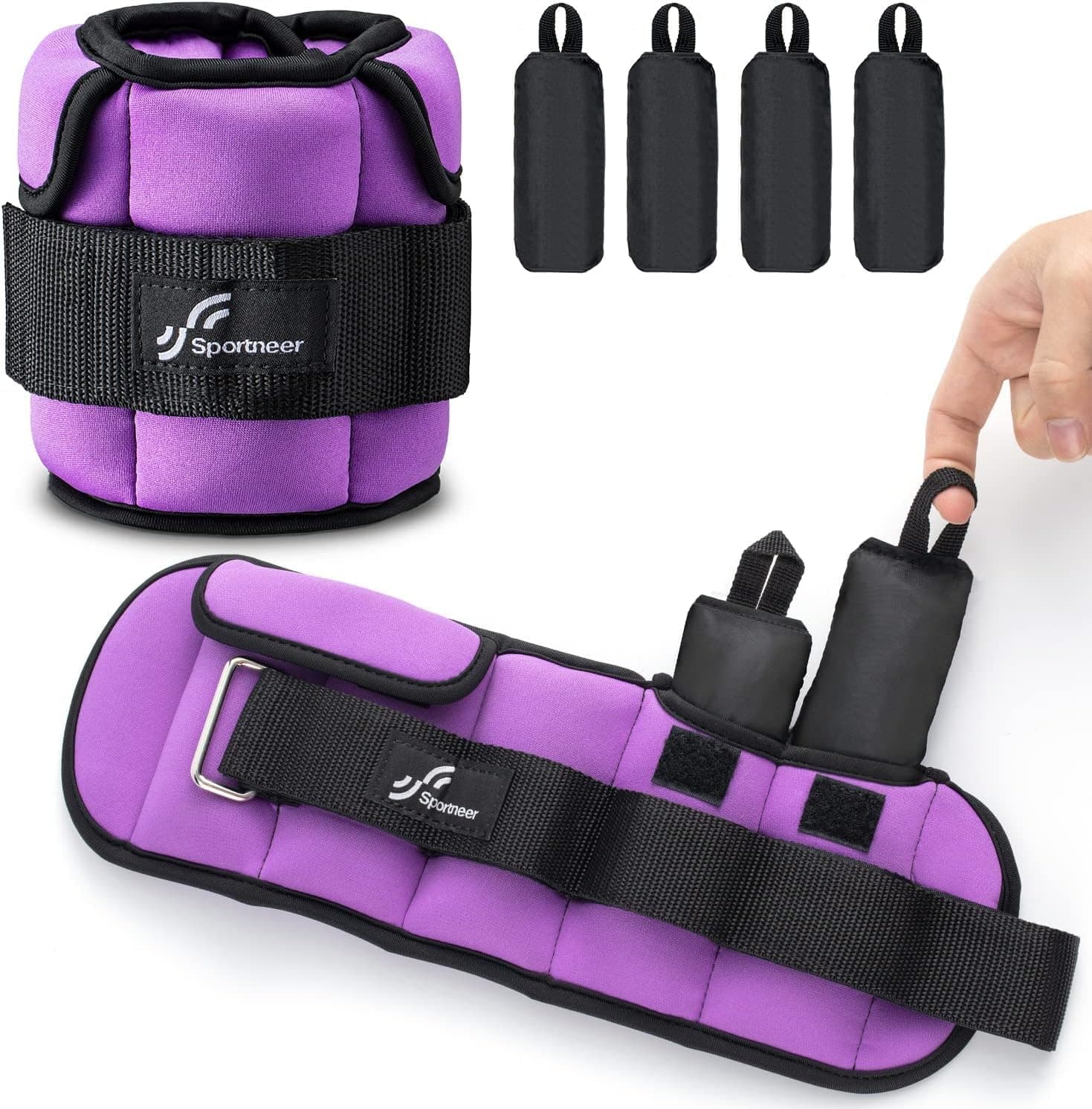 Sportneer Adjustable Ankle Weights for Women and Men：1 Pair 1 2 3 4 6 7 8 10 lbs Upgraded Easily Adjustable Leg Weight, Weighted Wrist Weight Strap for Gym, Fitness, Workout, Walking, Dancing
