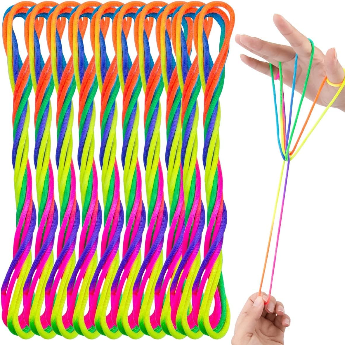 Amersumer 20 Pcs Rainbow Cats Cradle String, Hande String Game Finger String Toy, Rainbow Finger String for Cats Cradle, 165 cm, Fun Hand Games for Boys and Girls
