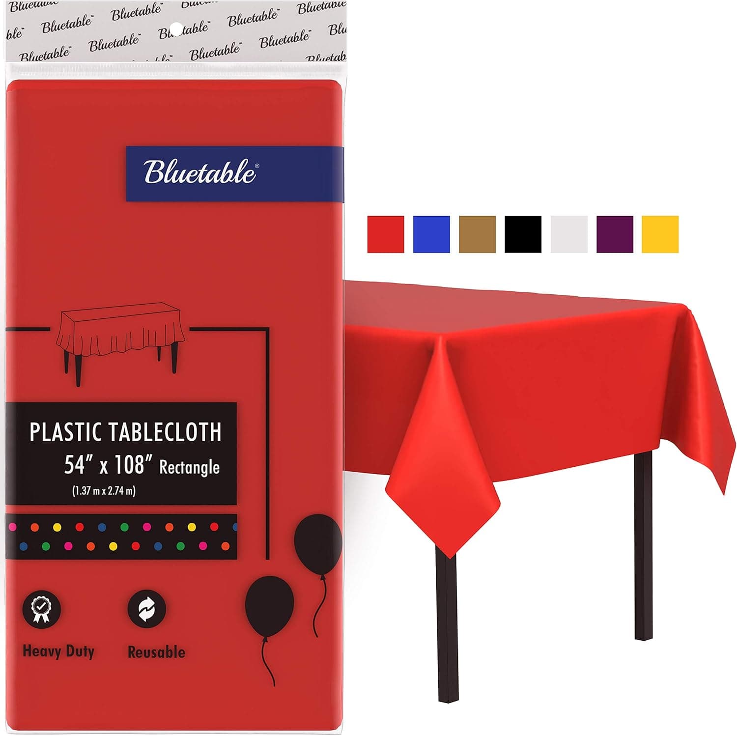 Plastic Tablecloth Red Disposable Rectangle Table Cloth - Heavy Duty (54” x 108”) 6 Foot or 8 Foot Tables, Red Party Birthdays (Mantel de Plastico) Christmas [6 Pack]