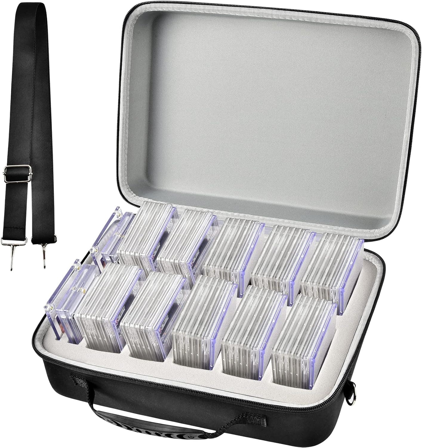 Graded Card Storage Box Compatible with 66+ BGS PSA FGS Graded Sports Trading Cards, Slab Card Case Holder Organizer for Baseball/PM/MTG with 34 Custom Impact Absorbing Foam Slots (Bag Only)