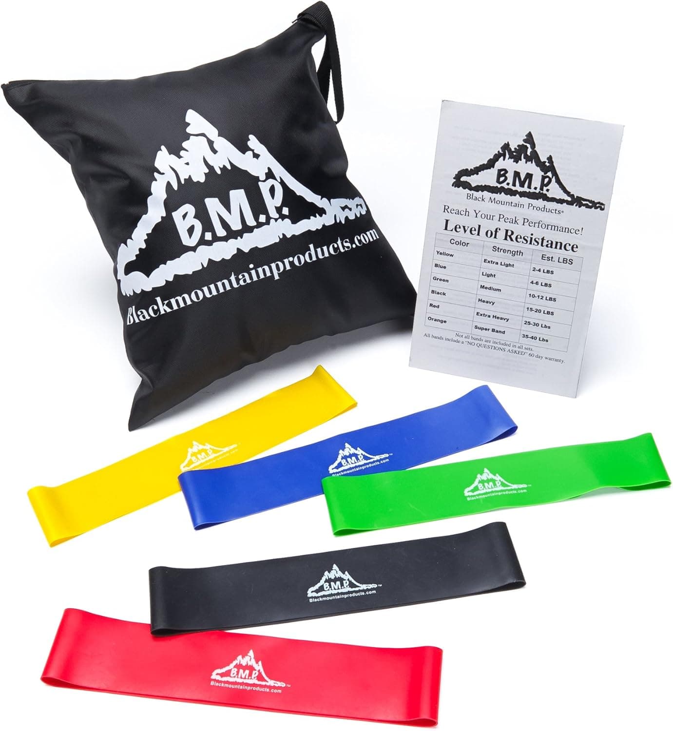 Black Mountain Products Loop Resistance Exercise Bands with Carrying Case (Set of 5), 9 inch