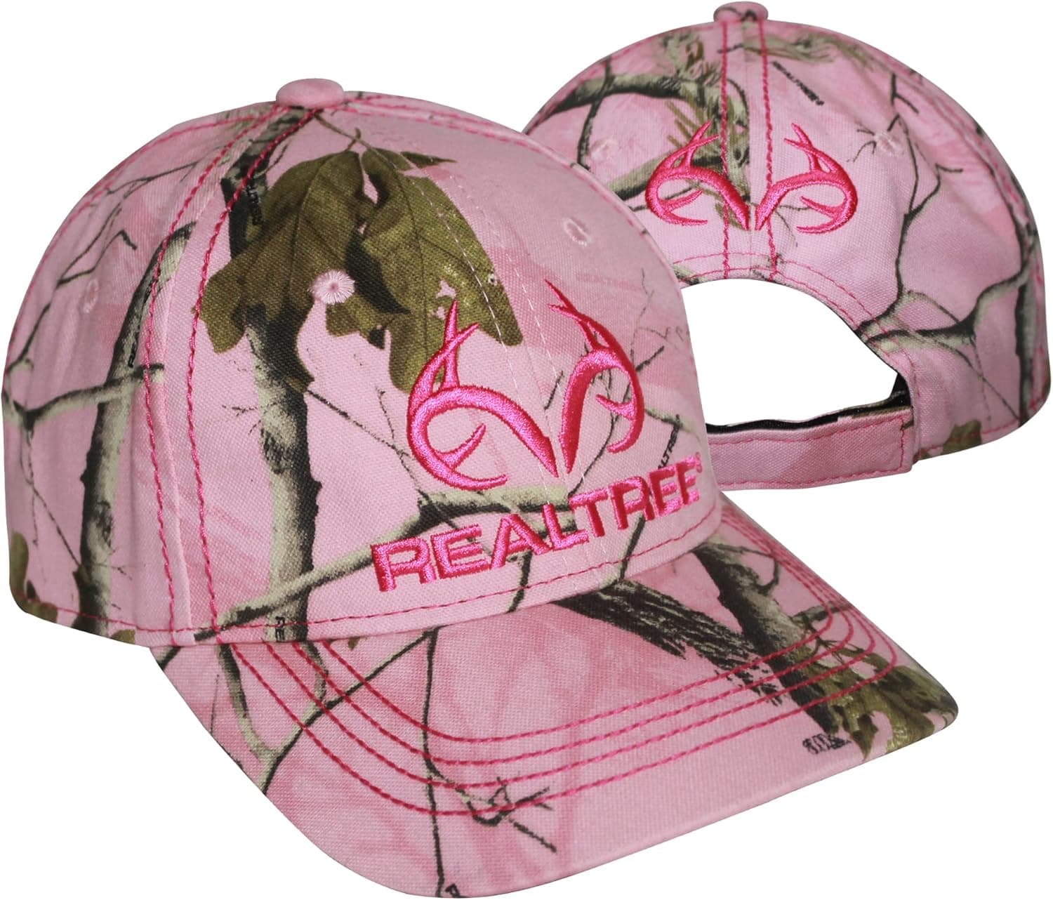 Realtree Pink Camo Logo Cap Hat Ladies Fit Sweatband Hot Pink Embroidery Vel-cro Back Lightly Structured