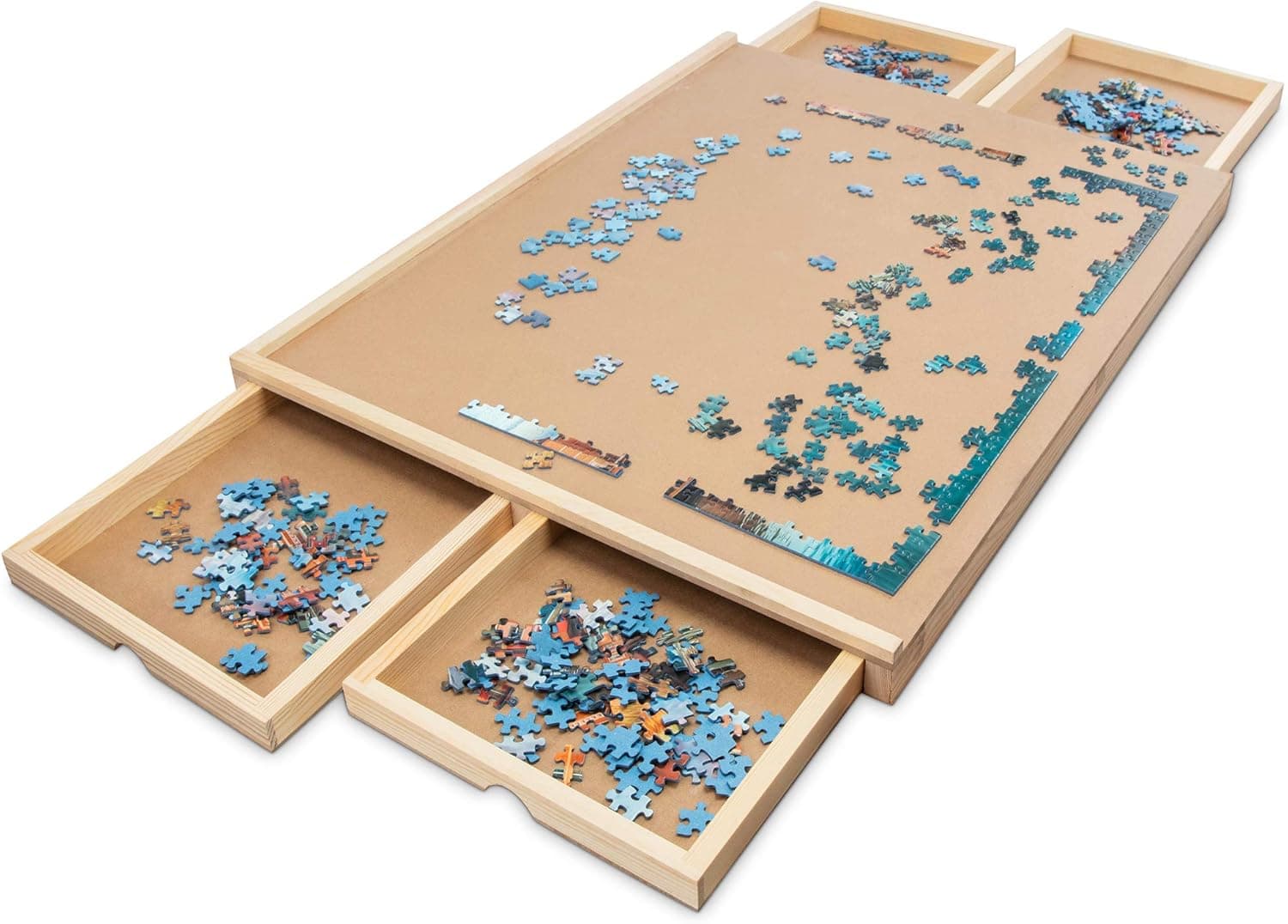 SkyMall 1000 Piece Puzzle Board | Premium Wooden Jigsaw Puzzle Table with 4 Magnetic Removable Storage & Sorting Drawers | 23"x31" Smooth Plateau Work Surface & Reinforced Hardwood Construction
