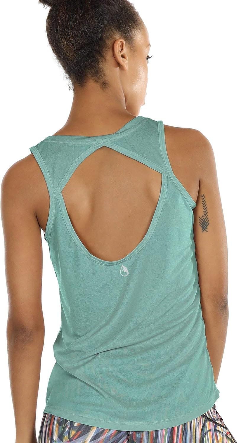 icyzone Yoga Tops Activewear Workout Clothes Open Back Fitness Racerback Tank Tops for Women