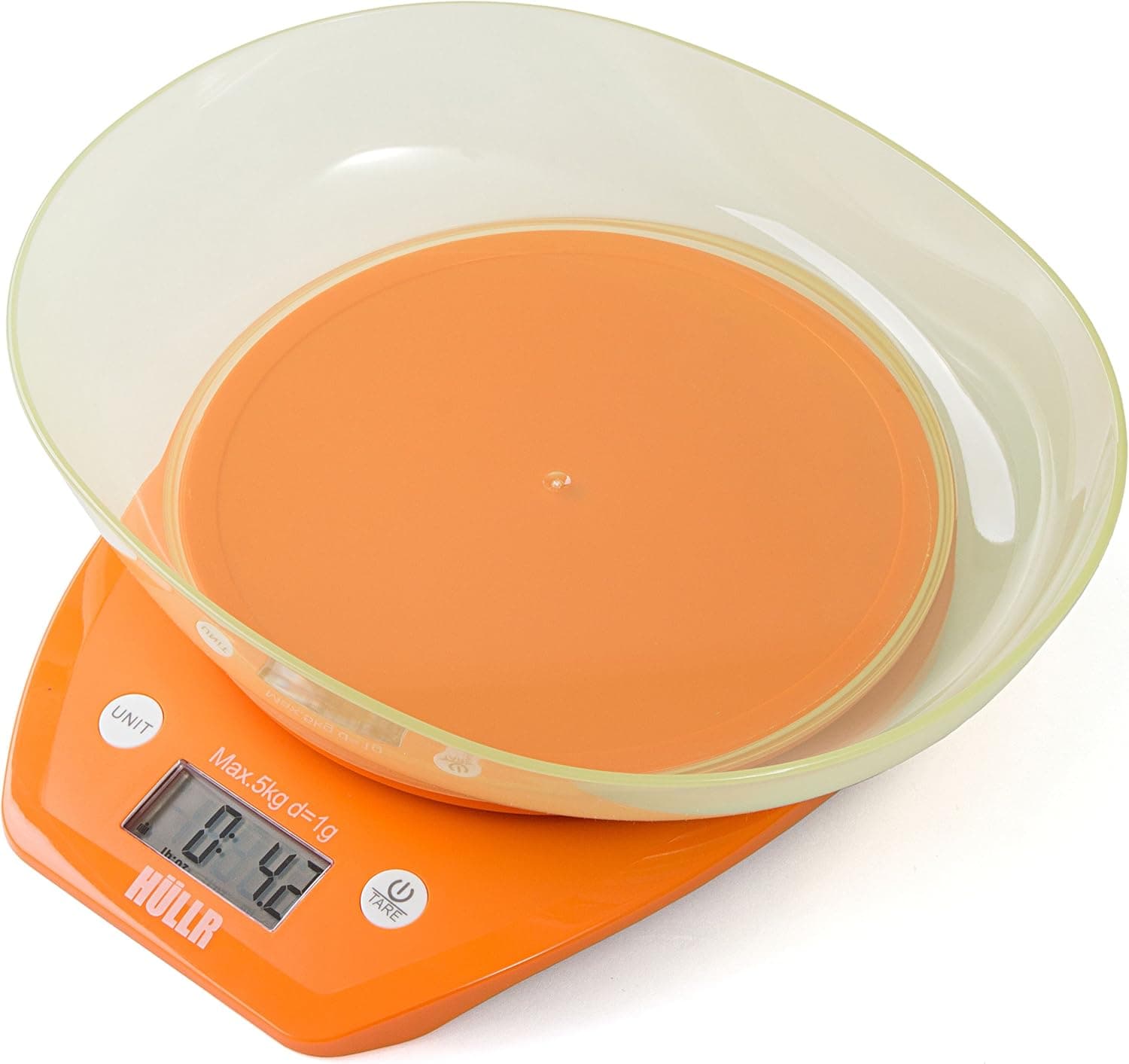 HULLR Multifunction Digital Kitchen Food Scale with Bowl 11Lb 5Kg (Batteries Included) (Orange)
