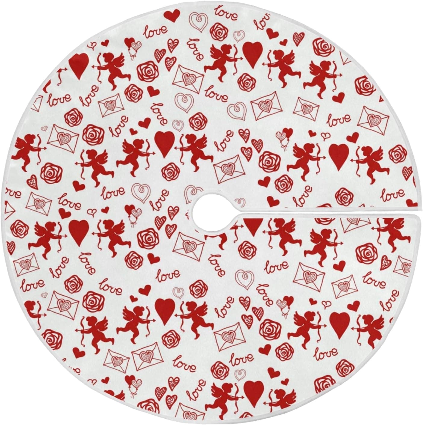 One Bear Valentine's Day Tree Skirt Large Mother's Day Red Hearts Mat Xmas Holiday Home Party Decorations 36inch