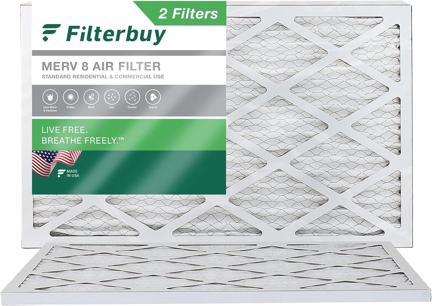 Filterbuy 8x30x1 Air Filter MERV 8 Dust Defense (2-Pack), Pleated HVAC AC Furnace Air Filters Replacement (Actual Size: 7.50 x 29.50 x 0.75 Inches)