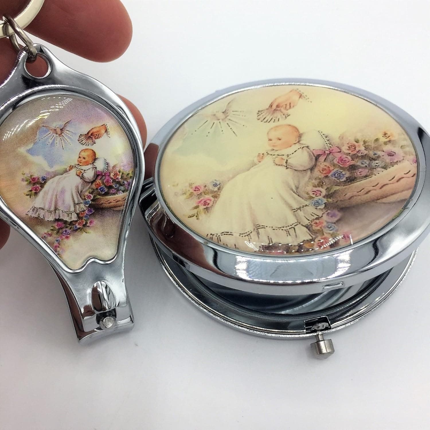 YRP 24 Pcs 12-Baptism Key Chains,Nail Clipper & 12 Compact Mirrors Baptism Favors