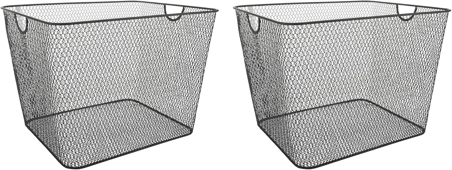 Ybmhome Black Mesh Open Bin Storage Basket Organizer for Fruits, Vegetables, Pantry Items Toys 2268-2 (2, 15x12x11)