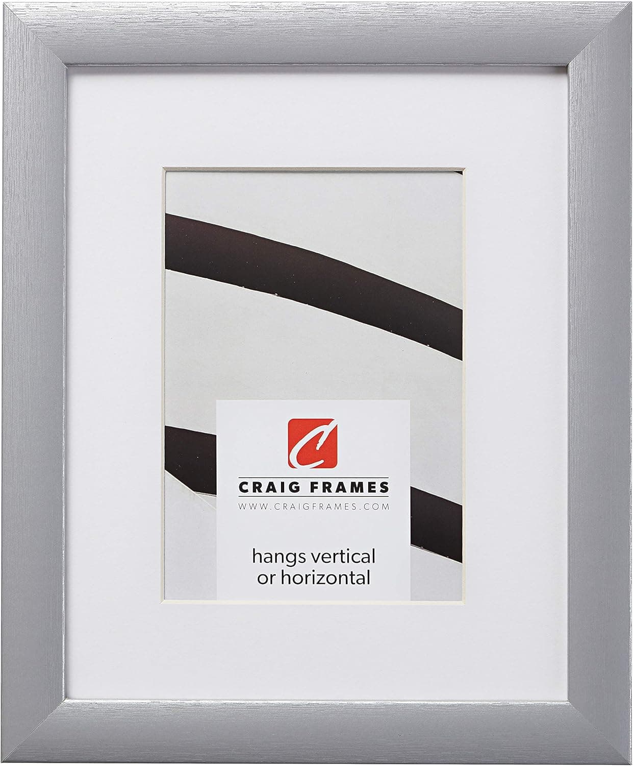 Craig Frames 23247018 10 x 12 Inch Brushed Silver Picture Frame Matted to Display an 8 x 10 Inch Photo