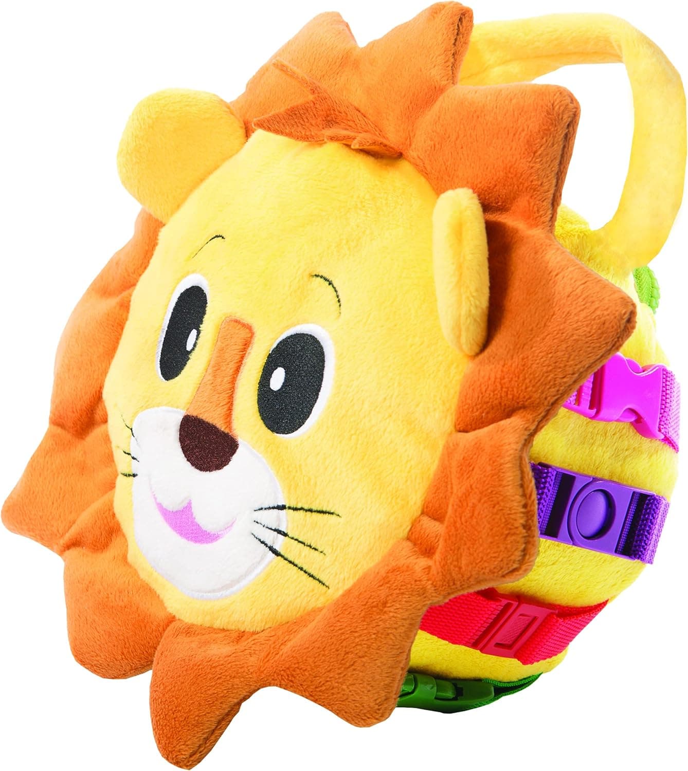 Buckle Toys - Benny Lion - Toddler Plush Activity Toy Stuffed Animal - Great for Homeschool or Preschool - Fine Motor Skill and Cognitive Skill Development - Zipper Storage for Small Items