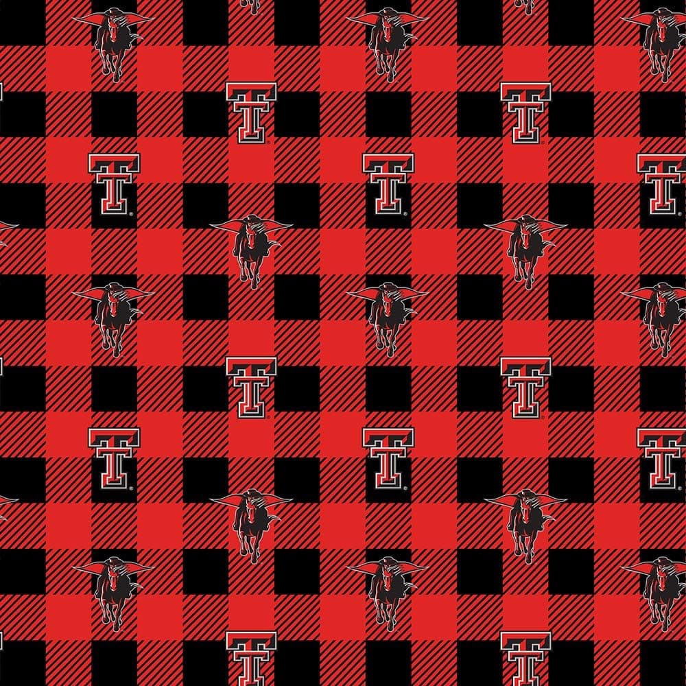 Texas TECH Fleece Blanket Fabric-Texas TECH RED Raiders Fleece Fabric with Buffalo Plaid Design
