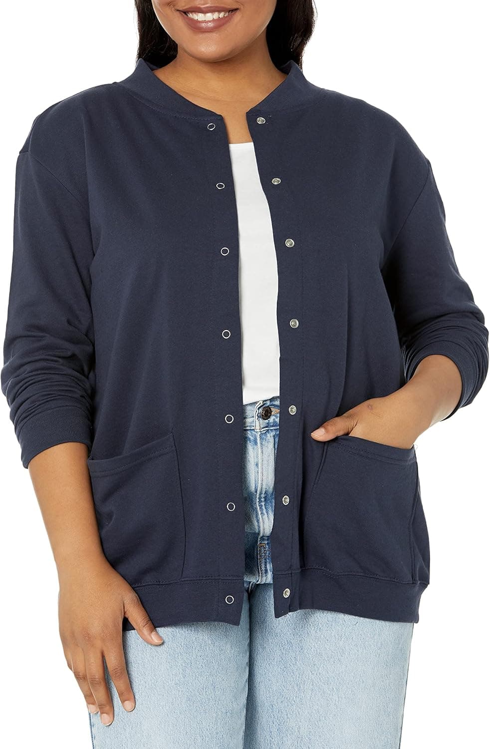 AmeriMark Women Fleece Snap Button Cardigan Sweatshirt Coat – Ladies Soft Lightweight Warm Long Sleeve Jacket with Pockets