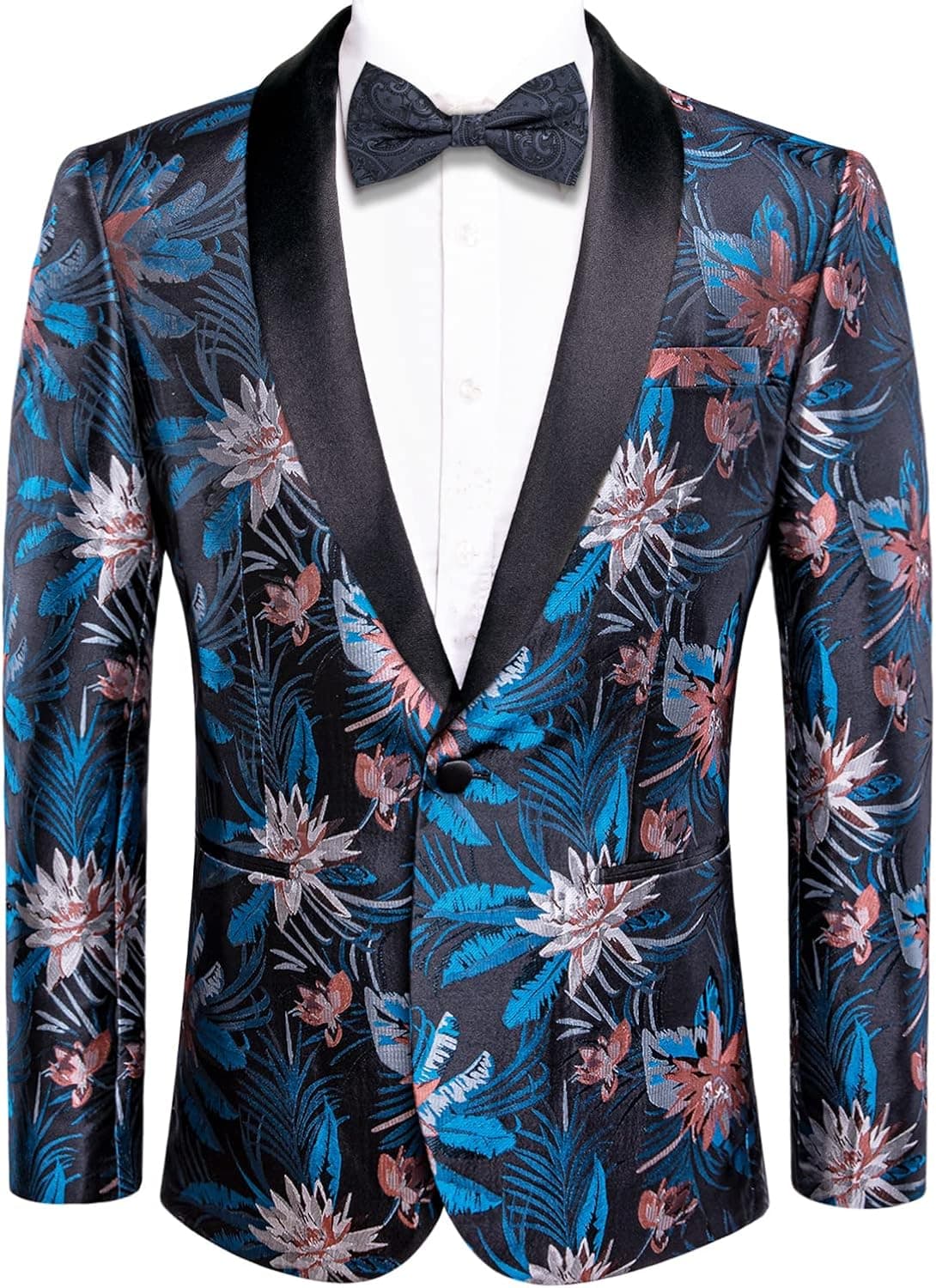 Hi-Tie Stylish Men Suit Jacket Blazer Shawl Lapel One Button Slim Fit Long Sleeve Jacket Tuxedo Party Dinner