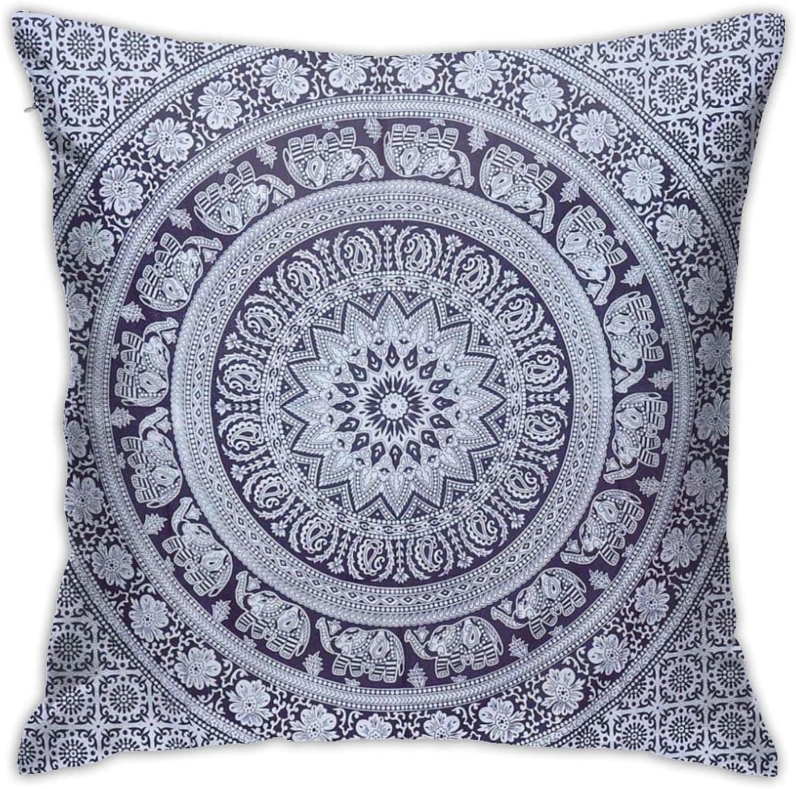 Bargburm Indian Elephant Mandala Decorative Throw Pillow Covers Cushion Cover Square Pillowcase for Couch Sofa Bedroom Office Car 18 X 18 Inch