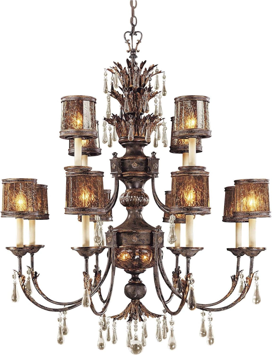 Minka Metropolitan N6079-194 Sanguesa - Twelve Light 2-Tier Chandelier, Sanguesa Patina Finish with Vidrio Artistico Glass