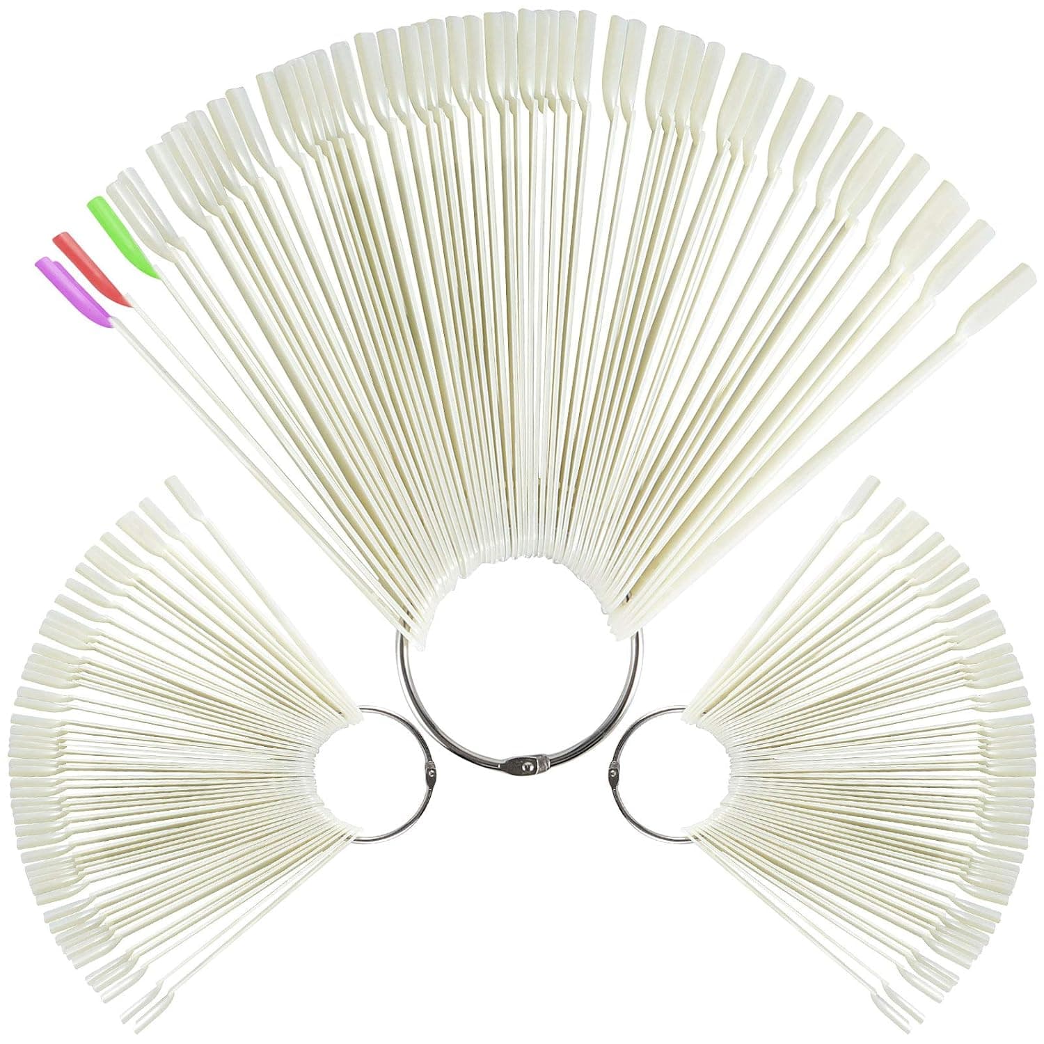 ZEONHEI 150 PCS Tips Natural Nail Art Sticks, Fan-shaped Display Sticks, Nail Art Polish Sticks Display Supplies with Metal Ring for Nail Display Practice Home DIY Polish Board