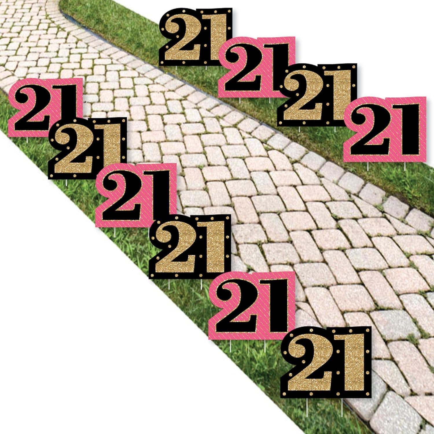 Big Dot of Happiness Finally 21 Girl - Lawn Decorations - Outdoor 21st Birthday Party Yard Decorations - 10 Piece