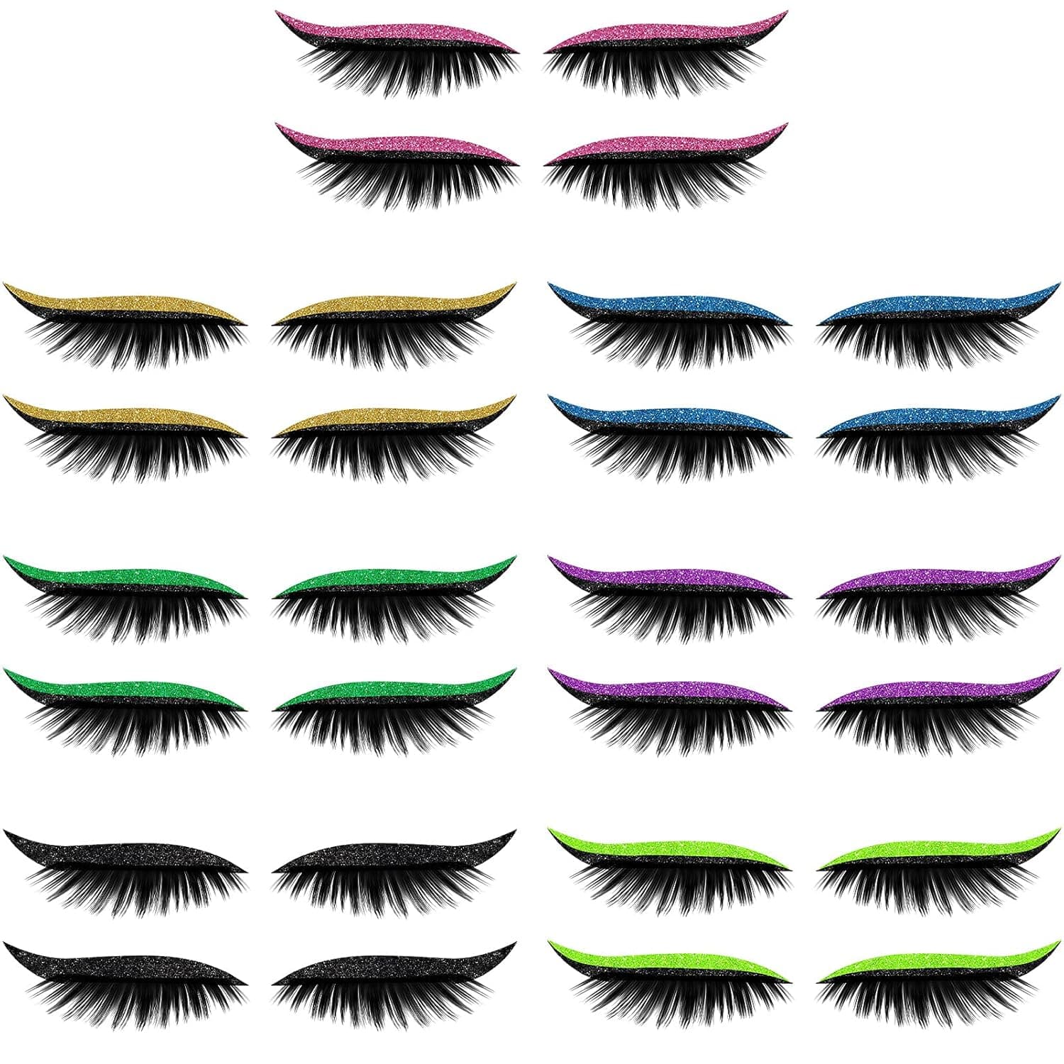 Suttmin 14 Pairs Glitter Eyelid Stickers with Eyelash Double Eyeliner Stickers Reusable Eyelash Stickers Self-adhesive Eye Line Strip Colorful Eyelid Tapes for Women Girls Makeup Supplies, 7 Colors
