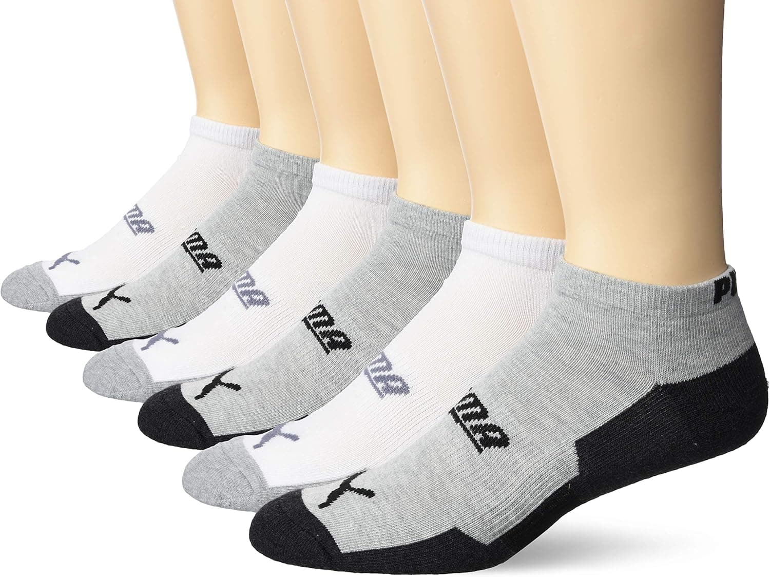 PUMA mens 6 Pack 1/2 Terry Low Cut Socks