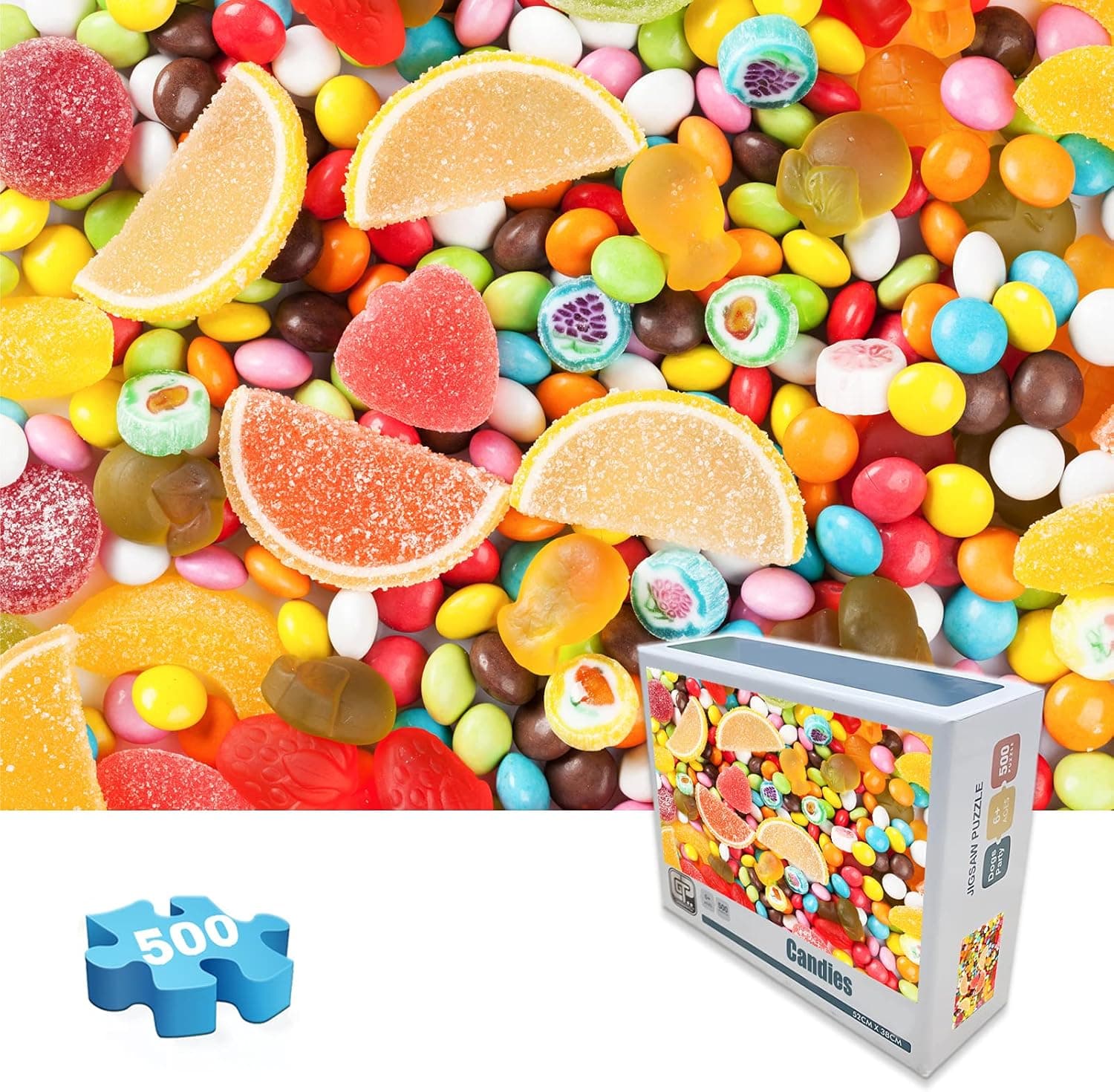 GamePath Jigsaw Puzzles, 500 Piece Candies Puzzles – Colorful Candy Puzzles Gift for Kids & Adult (Colorful Candies-500pc)