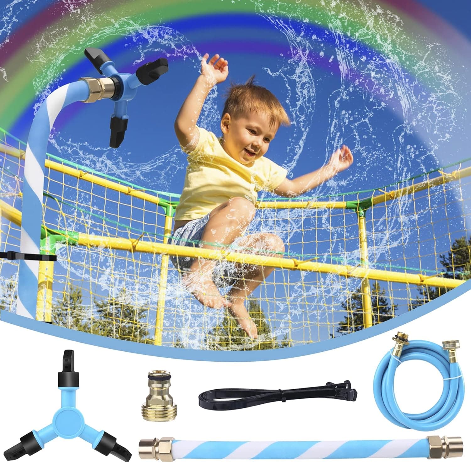 Trampoline Sprinkler for Kids, 360° Rotating Outdoor Backyard Water Park Trampoline Sprinkler- Trampoline Sprinkler Accessories for Trampoline 10-16ft, Fun Summer Outdoor Water Sprinklers Toys