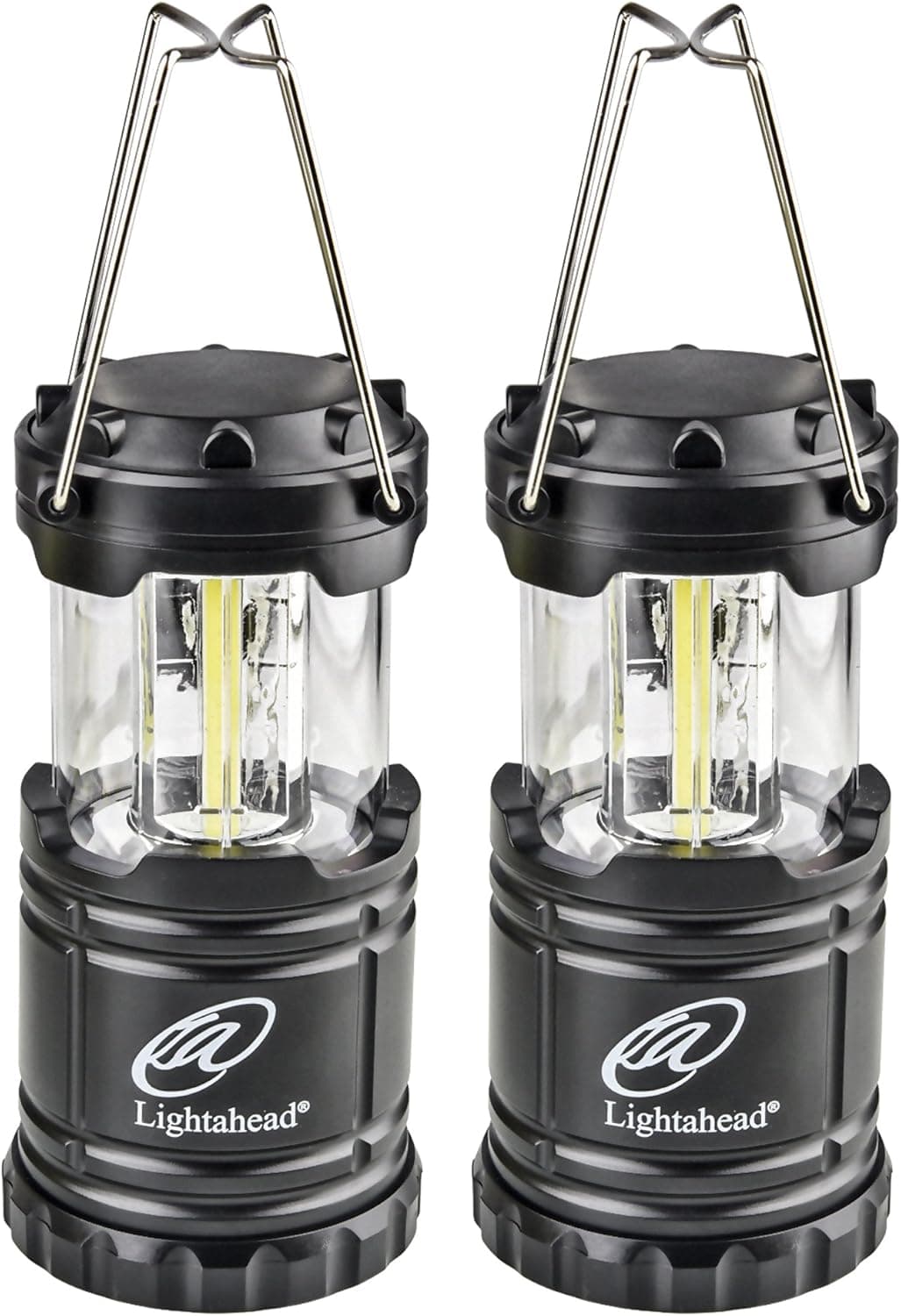 Lightahead 2 Pack Portable Outdoor LED Camping Lantern, Black, Collapsible. Great for Emergency, Tent Light, Backpacking (with Battery)