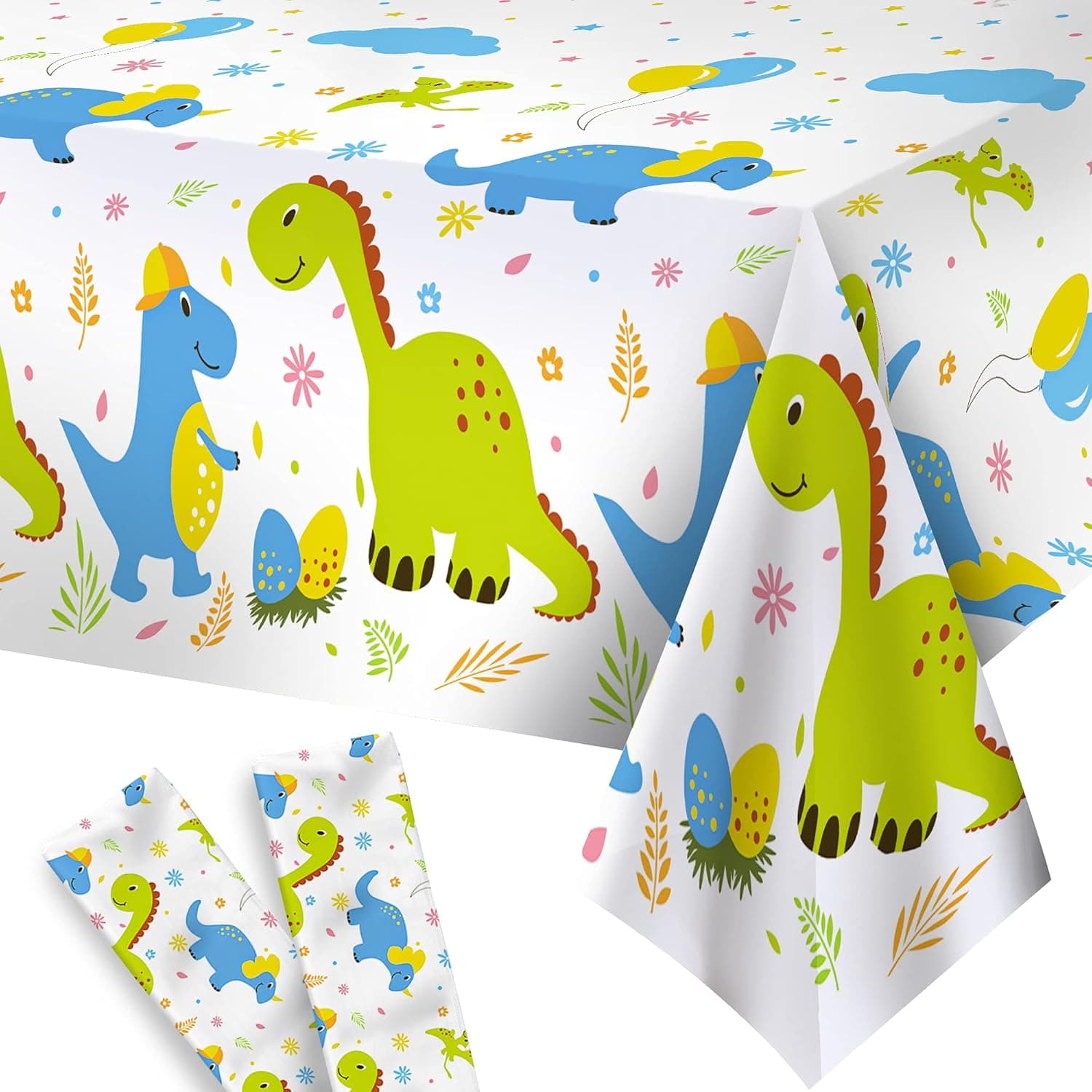 KatchOn, Baby Dinosaur Tablecloth Set - 108x54 Inch, 2 Piece | Dinosaur Table Cover for Birthday | Dinosaur Table Cloth for Baby Shower | Dinosaur Table Cover for Dinosaur Baby Shower Decorations