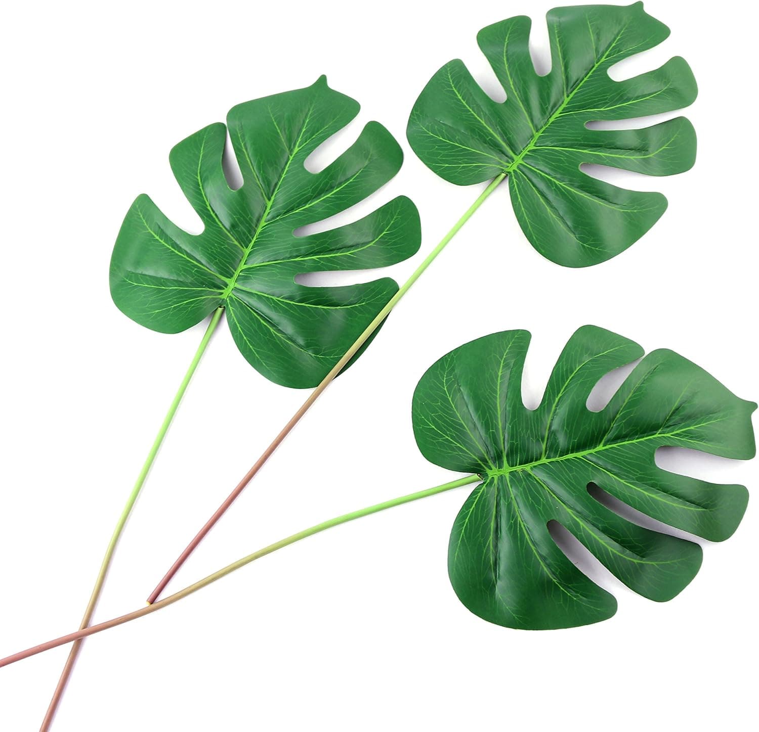WEWILL Artificial Plant Tropical Monstera Leaves 3 Pcs 22.8" Fake Branches Real Touch Stem Artificial Flower for Home Office Crafts Holiday Greens Mother's Day Christmas Greenery Decoration (Style 2)