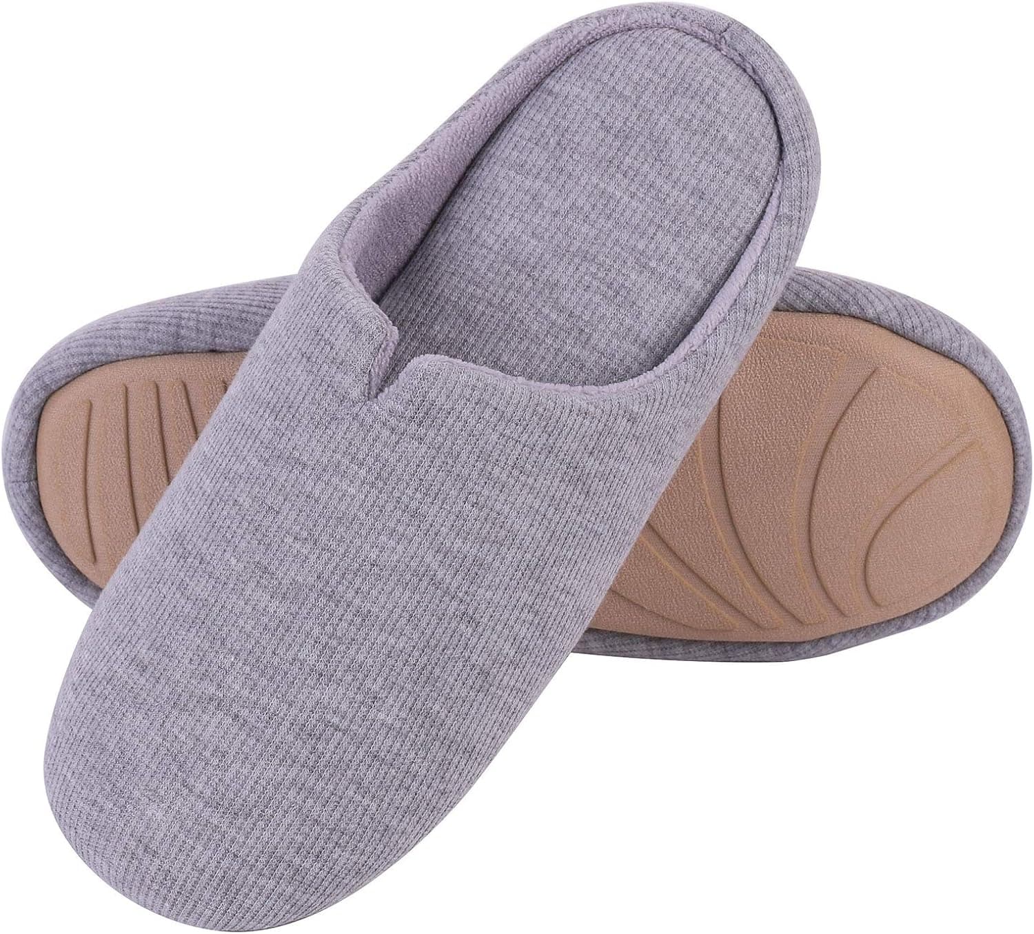 Women's Comfort Cotton Knit Memory Foam Slippers Light Weight Terry Cloth w/Anti-Skid Rubber Sole
