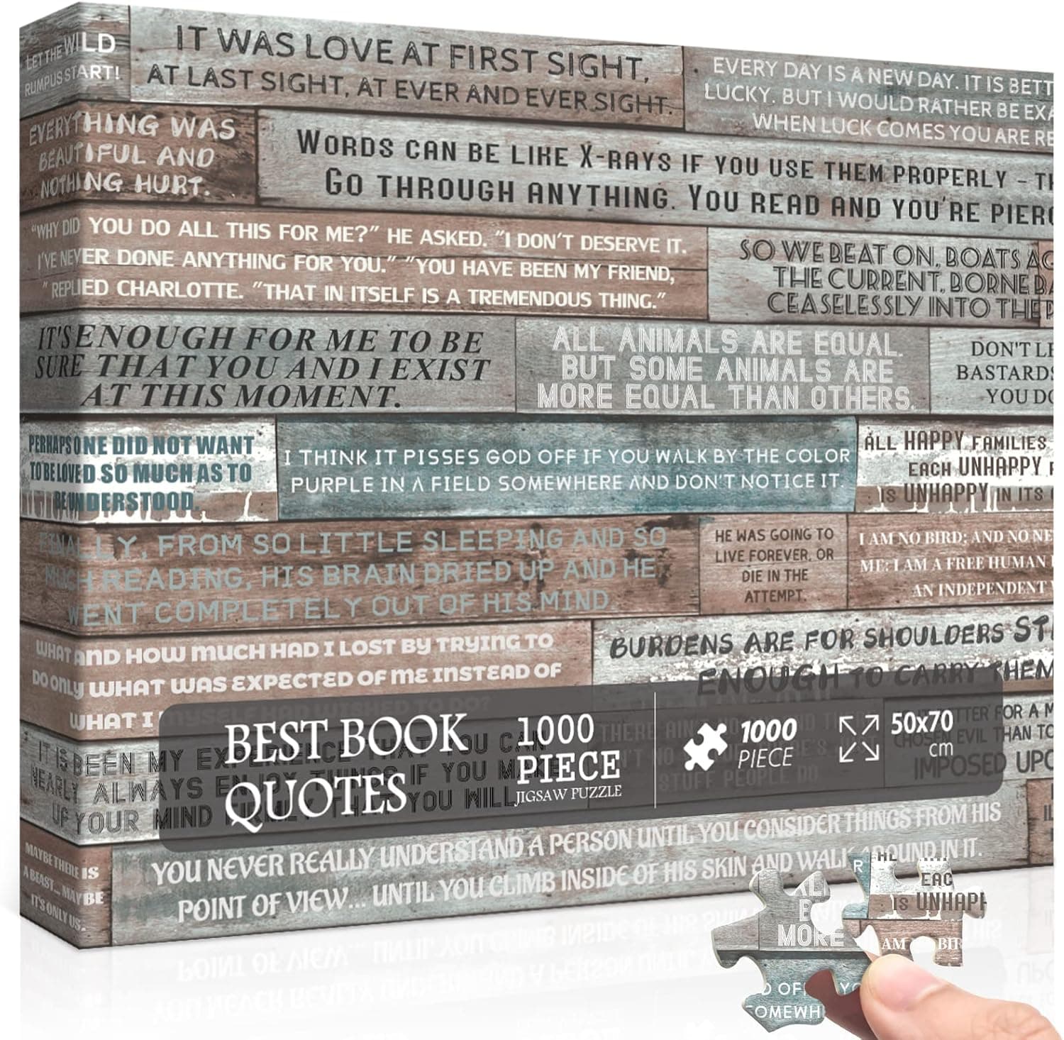 Book Puzzles for Adults 1000 Pieces and Up, Literary Jigsaw Puzzle Featuring 24 Motivational Quotes, Book Themed Puzzle as Book Lover Gifts, Classic Book Puzzle Including Lolita, Mockingbird…