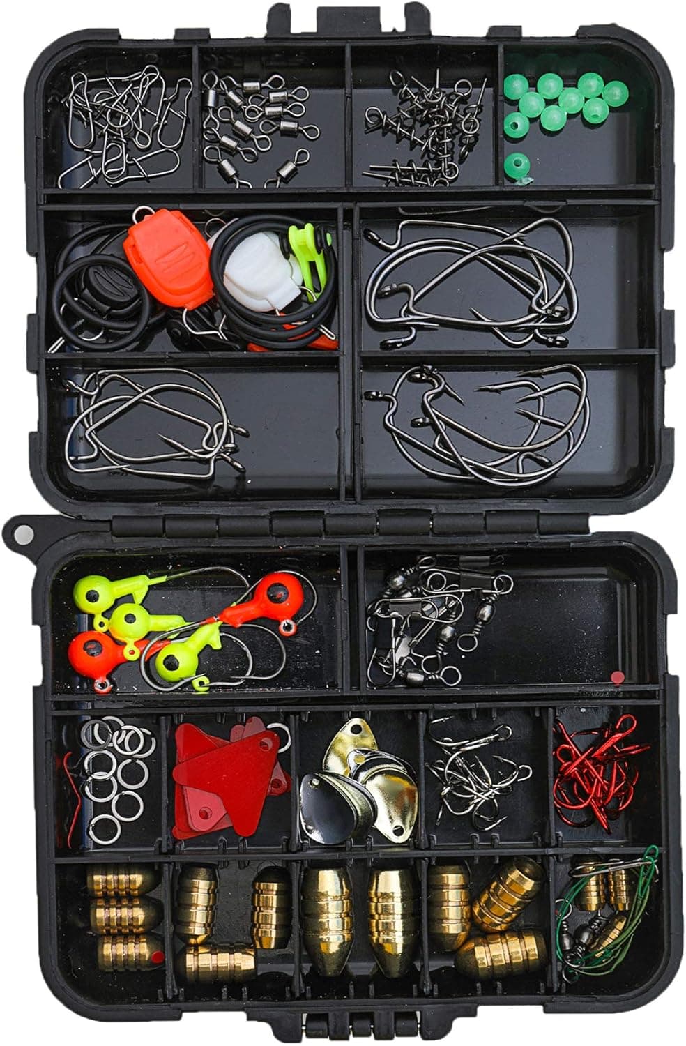 XBLACK Fishing Accessories Kit Fishing Hooks Barrel Swivels Swivels Snaps Weights Jig Heads O- Rings Sinker Slides Fishing Line Beads Fishing Set with Tackle Box (128pcs Fishing Accessories kit)