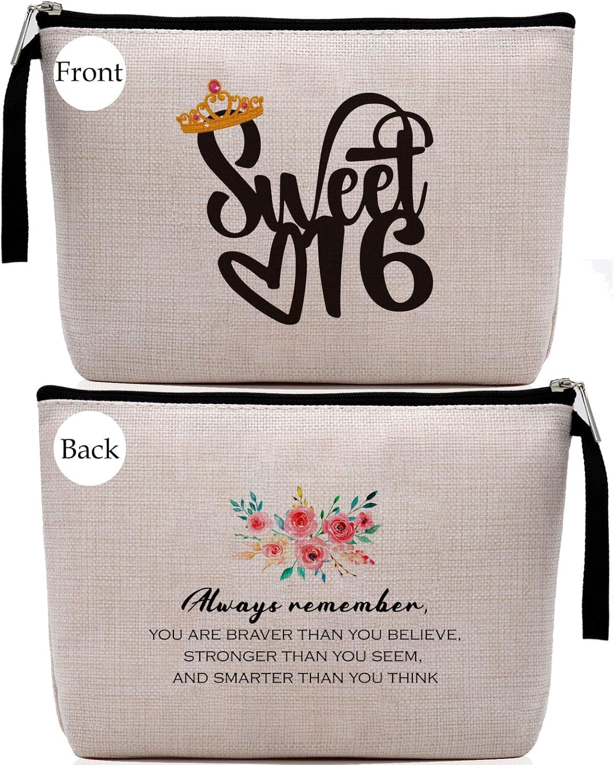 Hanamiya Na Sweet 16 Gifts for Girls, Makeup Bag-16th Birthday Sweet Sixteen -16 Years Old Girl Birthday Gift, Cosmetic Pouch, Travel Case, Makeup bag for Girls